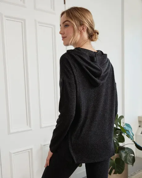 Hooded Ribbed Tunic with Back Slit