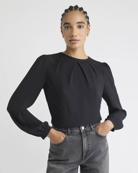 Blouse Bimatière à Manches Longues et Col Rond