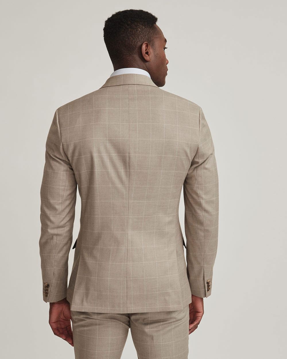 Slim Fit Taupe Windowpane Suit Blazer