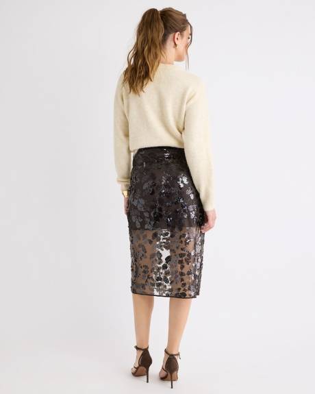 High-Rise Sequins Midi Skirt