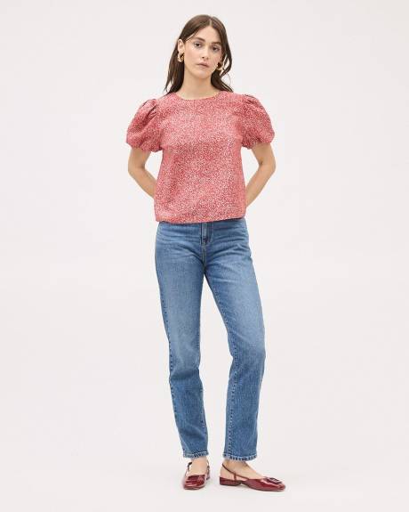 Blouse Facile d'Entretien avec Manches Courtes Bouffantes