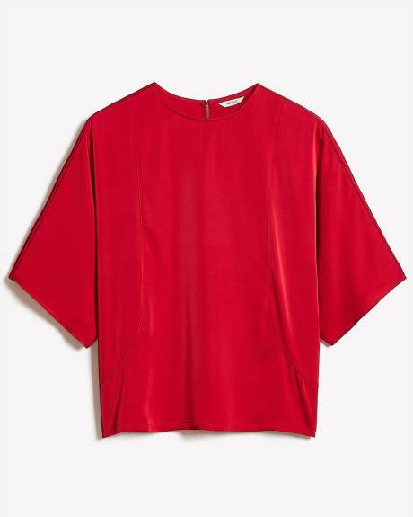 Blouse en Satin à Manches Longues et Col Rond