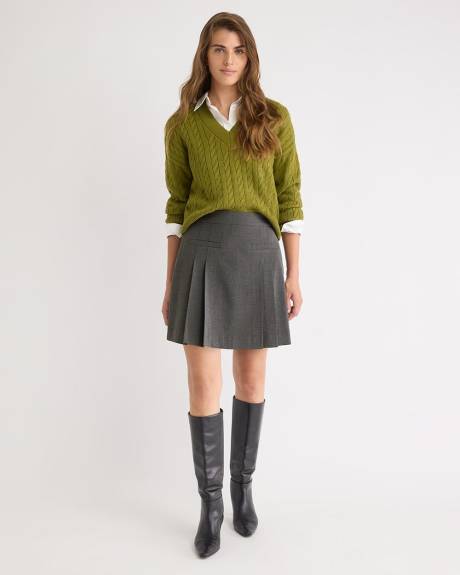 Jupe Plissée en Sergé à Taille Très Haute