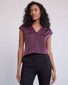 V-Neck Mix-Media Top with Extended Sleeves