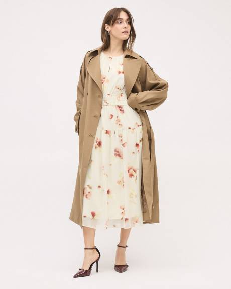 Robe Midi &agrave; Manches Courtes Bouffantes et Col Rond
