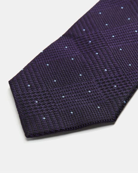 Wide Purple Tie with Blue Dots