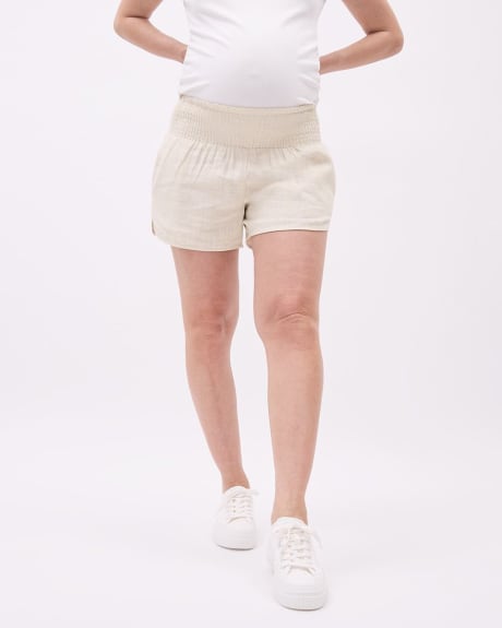 Linen-Blend Shorts with Elastic Waistband - Thyme Maternity