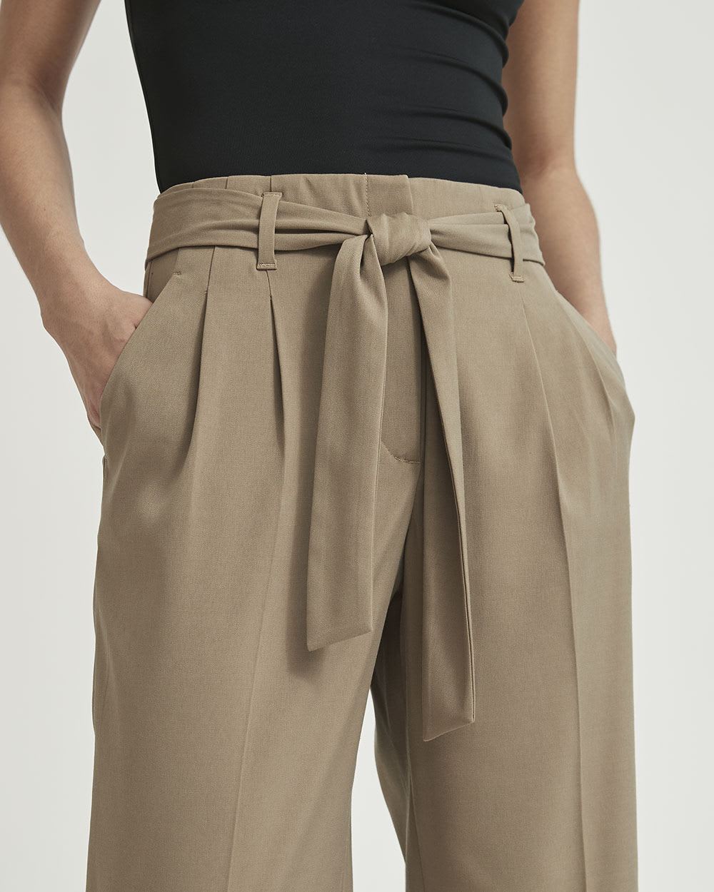 Twill High-Waist Wide Leg Pant with Removable Sash - 33"
