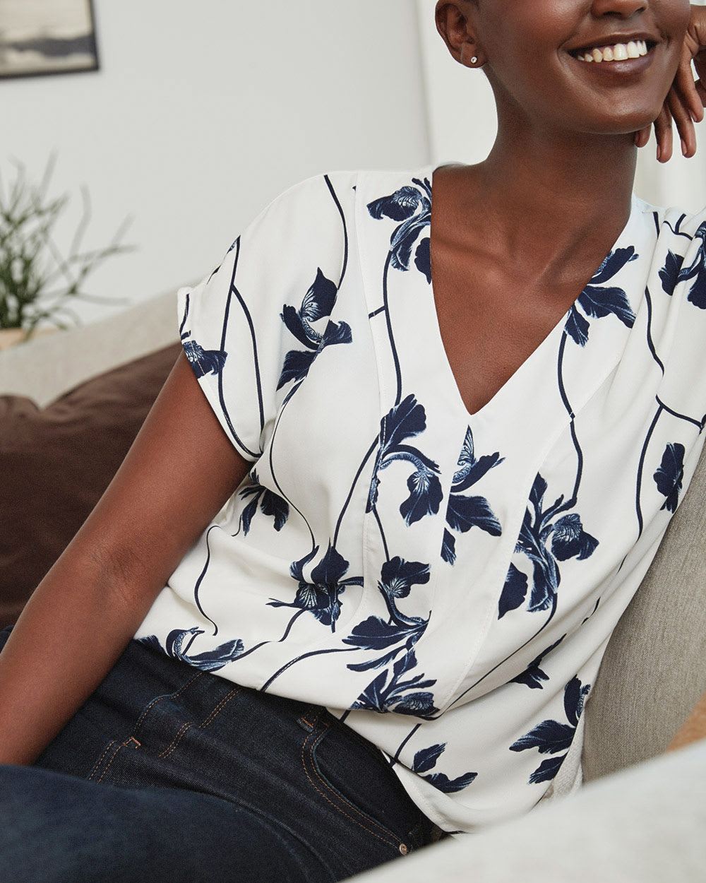 Floral Mixed Media TShirt with Drop Shoulders RW&CO.