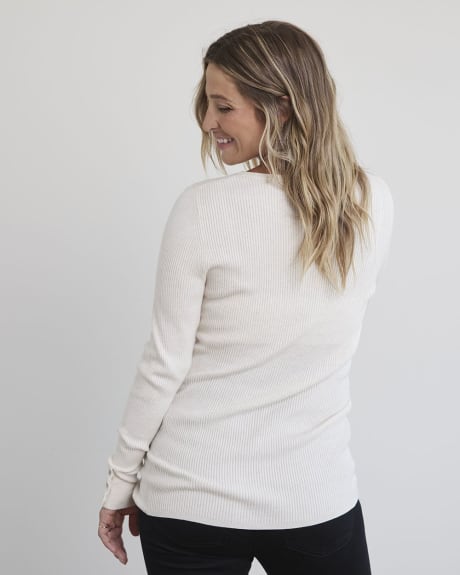 Long-Sleeve Ribbed Sweater with Boat Neckline - Thyme Maternity