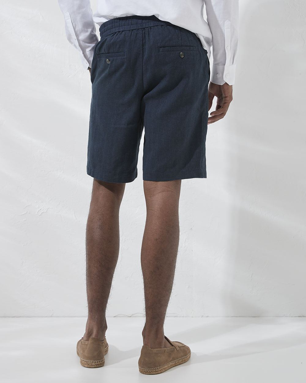 Linen Short with Elastic Waistband and Drawstring - 9"