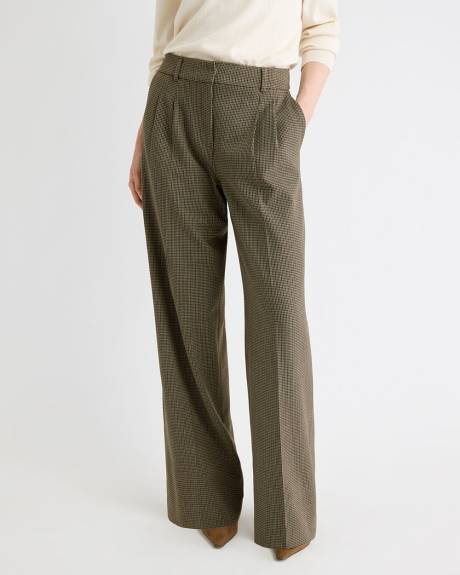 Pantalon Pied-de-Poule à Taille Haute et Jambe Large