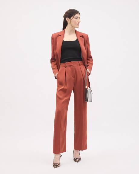 Pantalon en Satin &agrave; Jambe Ballon et Taille Haute