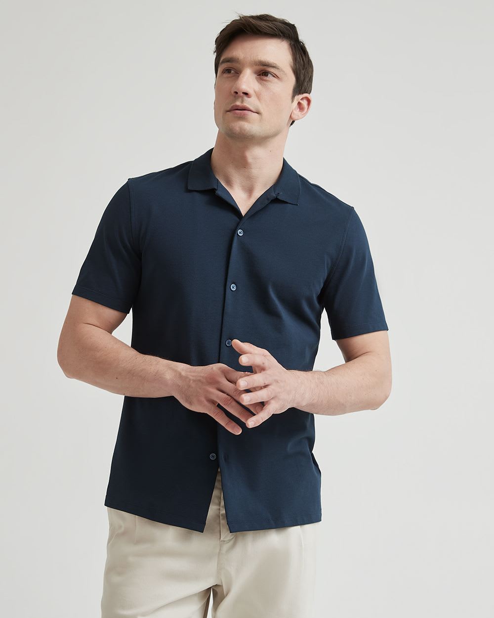 Short-Sleeve Cotton-Blend Slim Shirt | RW&CO.