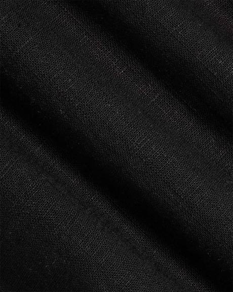 Haut Tube en M&eacute;lange de Lin &agrave; Col Carr&eacute; et Manches Bouffantes