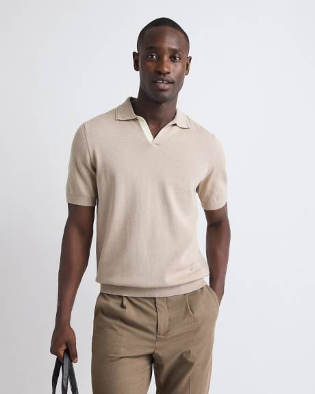 Cotton Short-Sleeve Polo with Johnny Collar
