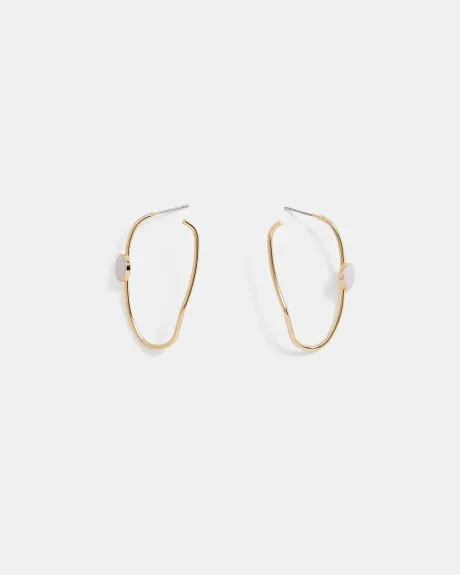 Open Hoop Earrings with Small Pink Stone