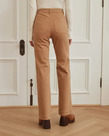 Pantalon en Denim Vintage à Taille Haute et Jambe Évasée avec Poches Plaquées au Devant - 32 "