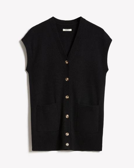 Long Buttoned-Down Sweater Vest