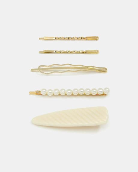 White and Pearly Hair Pins - Set of 5