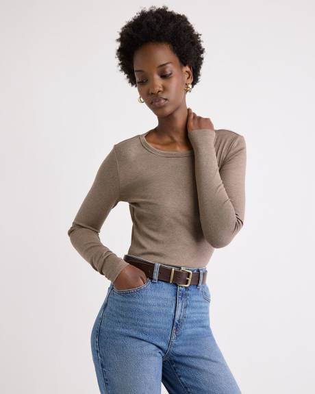 Luxe Knit Long-Sleeve Crew-Neck Fitted Ribbed Tee