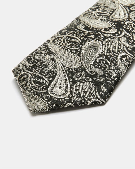 Regular Grey Tie With Silver Paisley Print