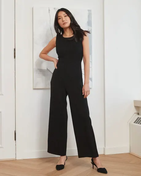 Sleeveless Twill Crepe Jumpsuit with Open Back