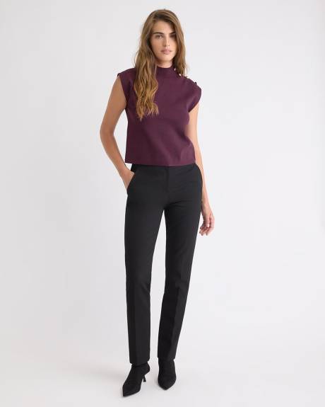 Sleeveless Mock-Neck Sweater with Buttons on Shoulder