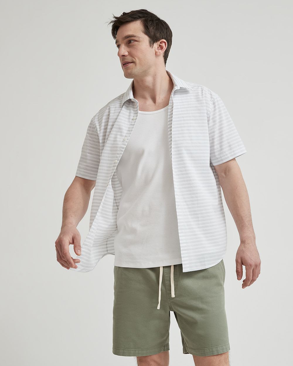 Short-Sleeve White Cotton Shirt with Stripes | RW&CO.