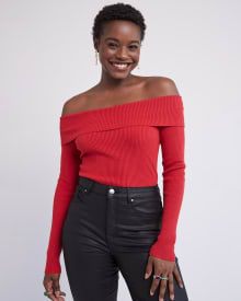 Off-the-Shoulder Long-Sleeve Fitted Top