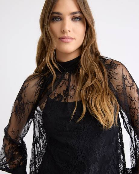 Blouse Popover en Dentelle à Manches Longues