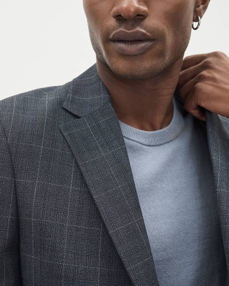 Veston de Complet Carreaut&eacute; Style Denim &agrave; Coupe &Eacute;troite