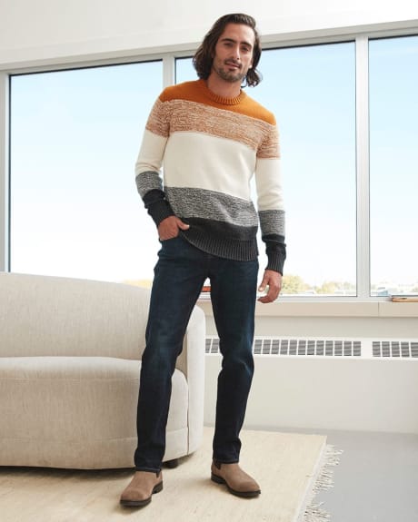 Crew Neck Pullover Sweater with Colour Block Stripes