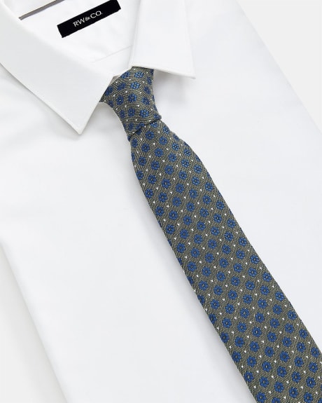 Cravate Régulière Verte avec Motif de Fleurs Bleues