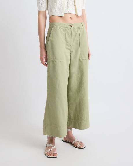 Pantalon en Coton et en Lin &agrave; Taille Haute et Jambe Large