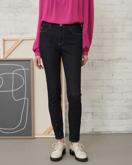 Jeans Skinny Extensible Bleu Foncé à Taille Haute - 30"