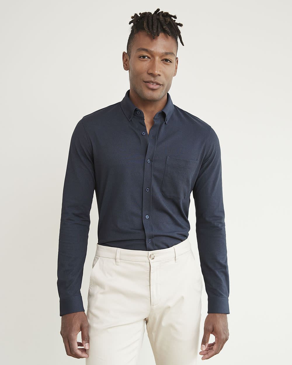Long-Sleeve Piqu&eacute; Cotton Shirt