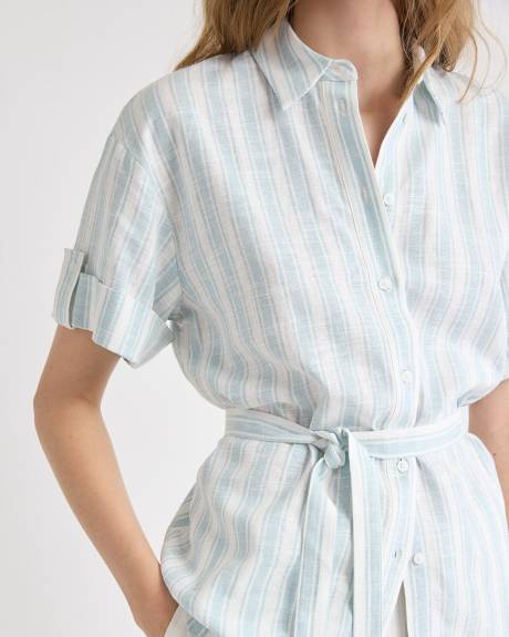 Blouse en Mélange de Lin à Manches Courtes avec Ceinture Amovible