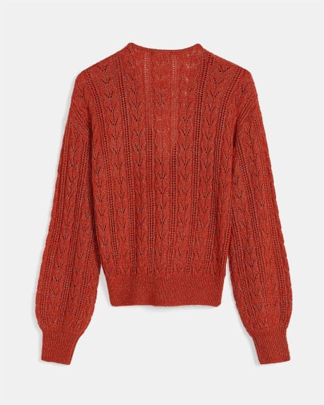 Pointelle Stitch Crossover Neck Sweater