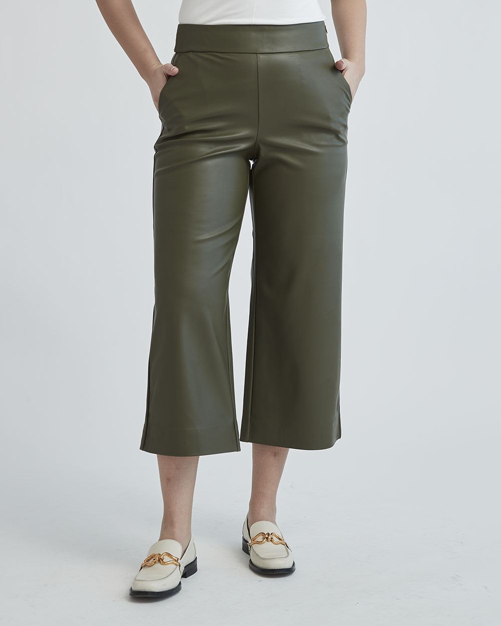 Faux Leather High-Waist Wide Leg Culotte Pant