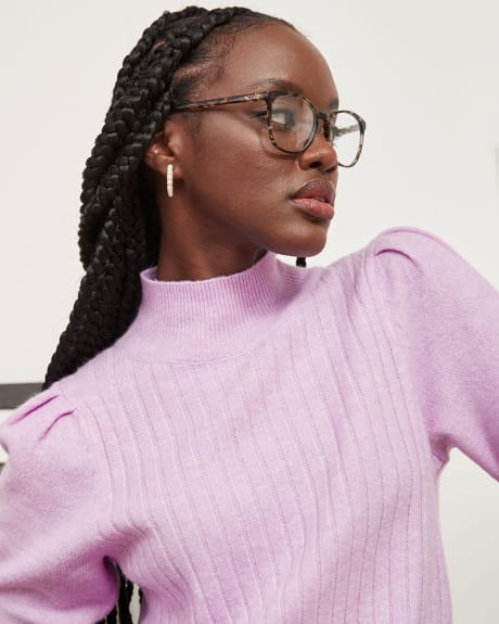 Mock-Neck Sweater with Short Puffy Sleeves