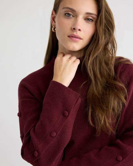 Mock-Neck Sweater with Buttons on Sleeves