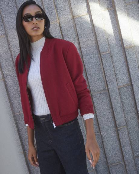 Wool-Blend Zip-Up Bomber Jacket