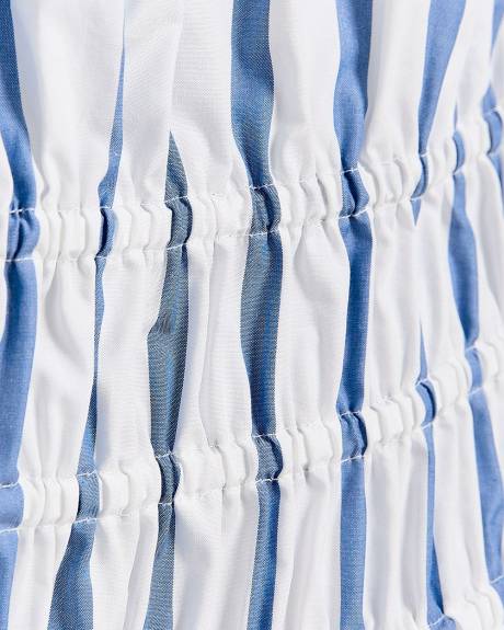 Blouse Rayée Smockée Sans Manches à Col Carré en Popeline