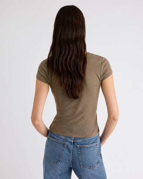 Haut en Mélange de Laine à Manches Courtes et Col Rond