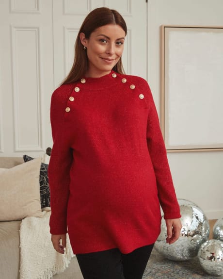 Spongy Nursing Mock-Neck Sweater with Buttons - Thyme Maternity
