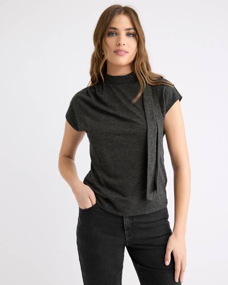 Extended-Sleeve Mock-Neck Top with Tie