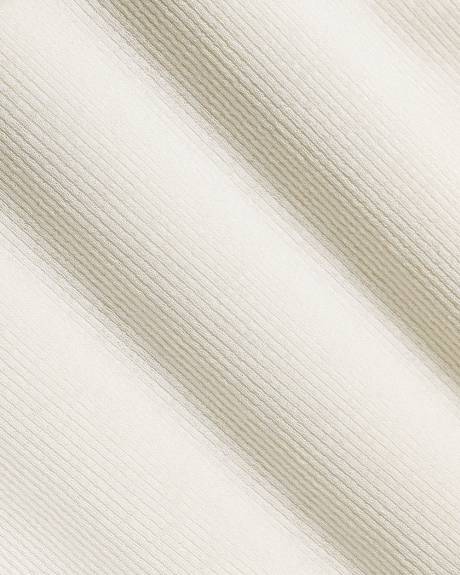 Elbow-Sleeve Crew-Neck Ribbed Top with Shirred Details