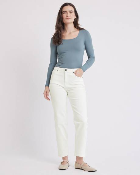 Cream High-Waisted Straight Ankle Jeans
