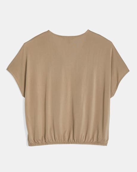 Extended Shoulder Crossover T-Shirt with Elastic Waist